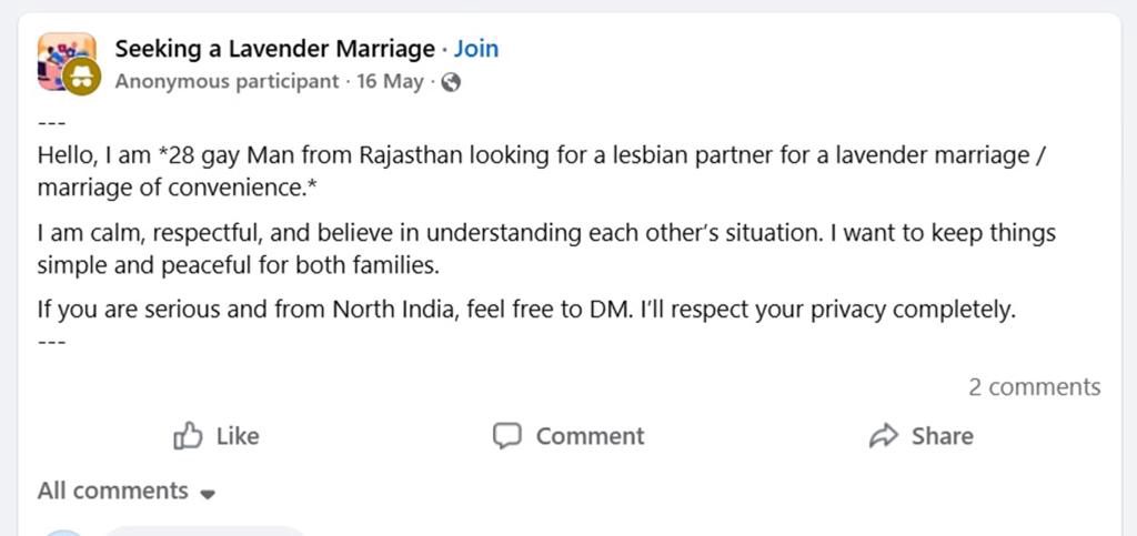 «Hombre gay busca mujer lesbiana para un matrimonio de conveniencia en la India»